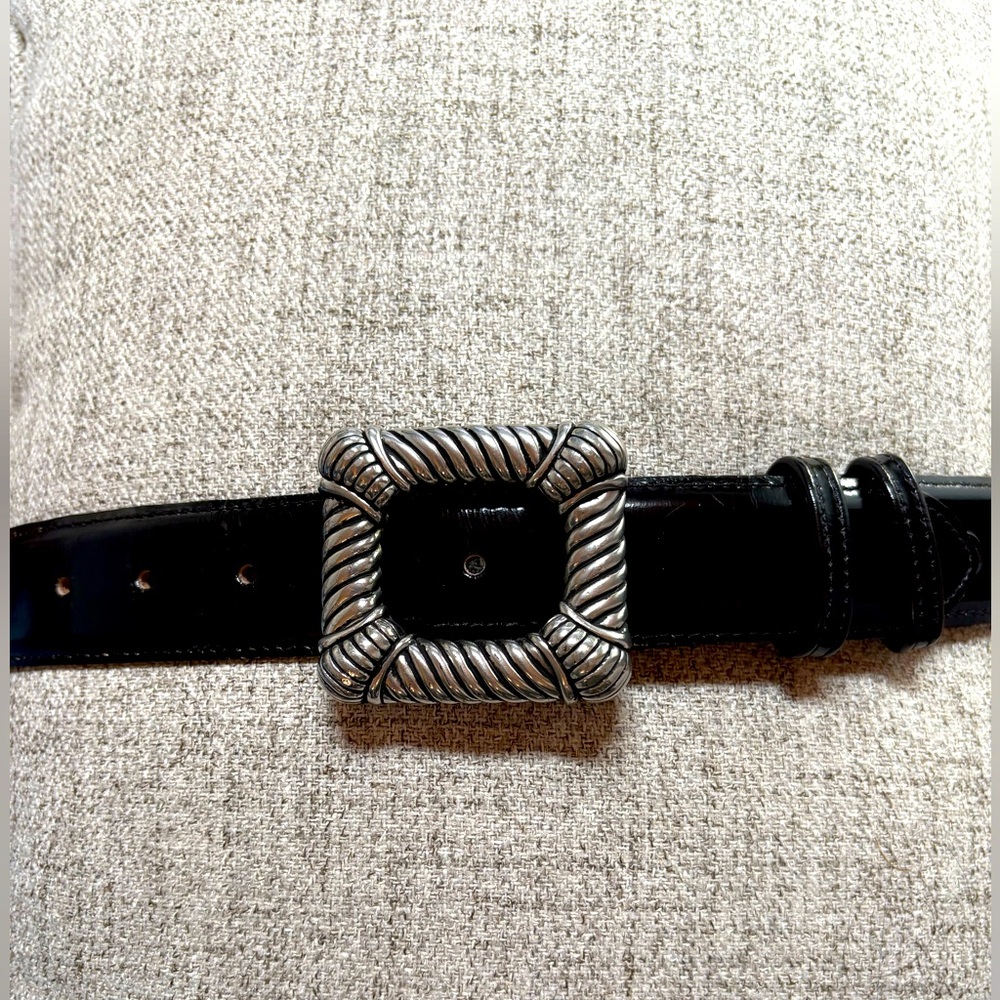 NWOT Vicenza Black Leather Belt w/ Silver Buckle - belt / buckle can be changed.
